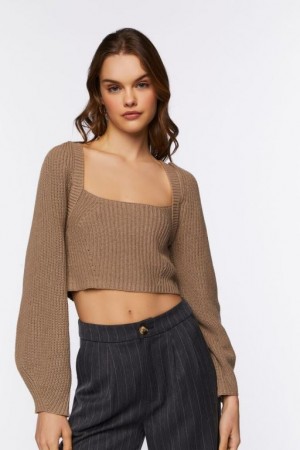 Suéteres Forever 21 Rib Knit Cropped Mujer Gris Marrones | TL0O9gtgpWA