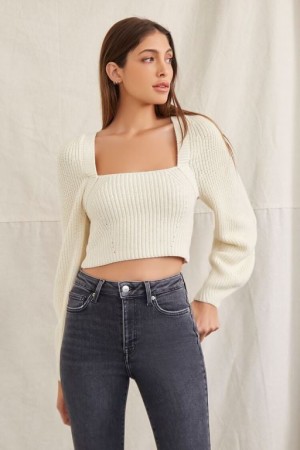 Suéteres Forever 21 Rib Knit Cropped Mujer Creme | wzwxsi8VsaR