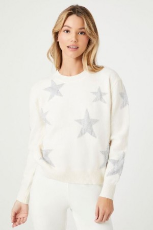 Suéteres Forever 21 Star Print Mujer Creme Plateadas | 5aisQkLwIHd