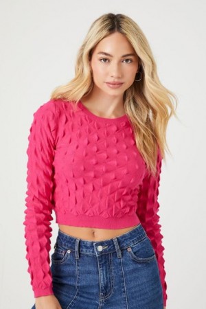 Suéteres Forever 21 Textured Cropped Mujer Magenta | jswrfrvTlOe