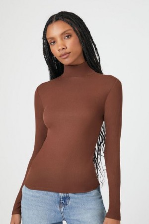 Suéteres Forever 21 Turtleneck Long Sleeve Mujer Marrones | J7APJNQHpiC