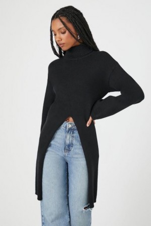 Suéteres Forever 21 Turtleneck Split Hem Mujer Negras | d0ay95GjuYK