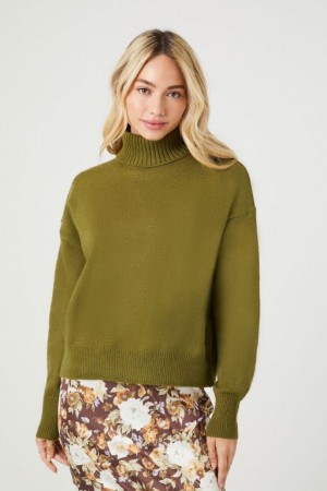 Suéteres Forever 21 Turtleneck Split Hem Mujer Verde | 5ZsojEoh82G