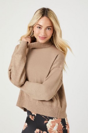 Suéteres Forever 21 Turtleneck Split Hem Mujer Marrones | qHRP3R5ii7S