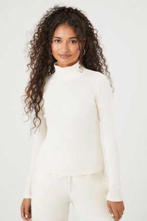 Suéteres Forever 21 Waffle Knit Turtleneck Mujer Blancas | BWjL6ehWzVN