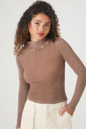 Suéteres Forever 21 Waffle Knit Turtleneck Mujer Chocolate | sXg2uPE00lC