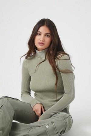 Suéteres Forever 21 Waffle Knit Turtleneck Mujer Gris Verde | L2BigYVw7BT