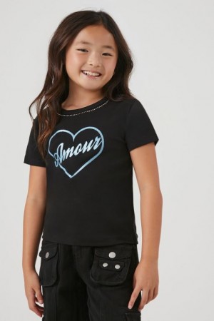 Tops Forever 21 Girls Acanalado Rhinestone Amour Niños Negras Multicolor | jWtyx6seqP9