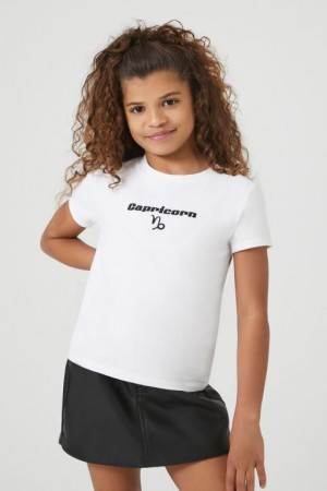 Tops Forever 21 Girls Embroidered Capricorn Niños Blancas Negras | D6ZQEvdQWrP