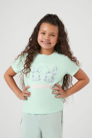 Tops Forever 21 Girls Go Away Bunny Niños Verde Menta Multicolor | 38y6RMfUpe1