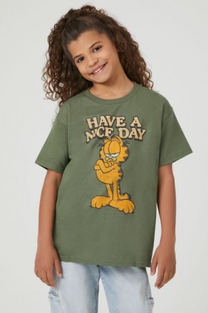 Tops Forever 21 Girls Have A Nice Day Garfield Niños Verde Multicolor | OHSMQrcV4dP