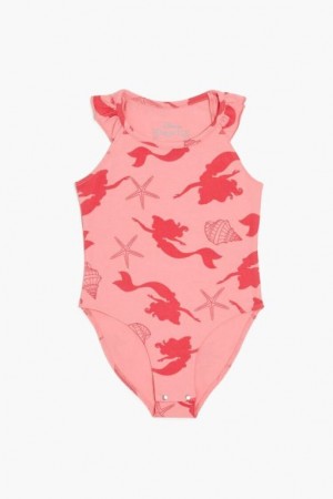 Tops Forever 21 Girls The Little Mermaid Bodysuit Niños Coral Multicolor | ySzQS0m1QLg