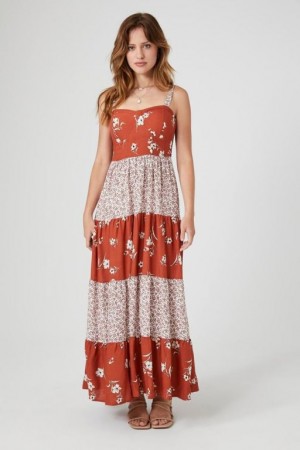 Vestido Forever 21 A Rayas Floral Print Maxi Mujer Rojas Multicolor | cOMUhJB6Z5k