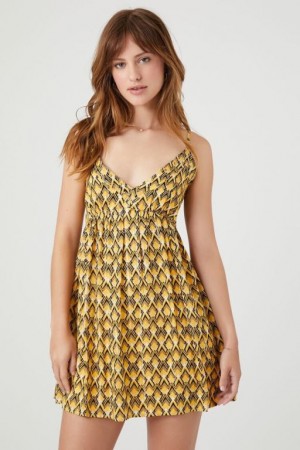 Vestido Forever 21 Abstract Print Studded Mini Mujer Amarillo Multicolor | 4n8yWdd7E54