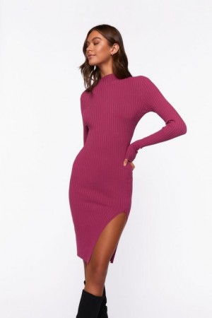 Vestido Forever 21 Acanalado Knee Length Mujer Burdeos | qh7DWo26Nr9