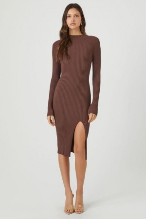 Vestido Forever 21 Acanalado Knit Midi Mujer Walnut | HhTxy0OMyAG