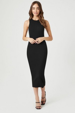 Vestido Forever 21 Acanalado Knit Midi Mujer Negras | niapgQAOabY