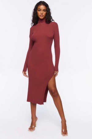 Vestido Forever 21 Acanalado Midi Mujer Rojas Oscuro | cWOH3K69ny2