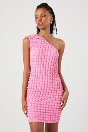 Vestido Forever 21 Acolchado One Shoulder Mini Mujer Bubble Gum | EK9iMdFpplN