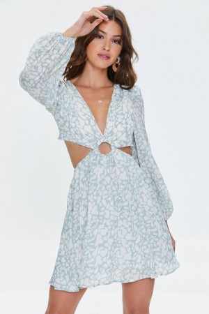 Vestido Forever 21 Animal Print Cutout Mini Mujer Blancas | XwVtZrtyLeB