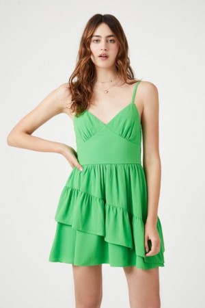 Vestido Forever 21 Asymmetrical Tiered Mini Mujer Verde | dTMYxEyqsmK