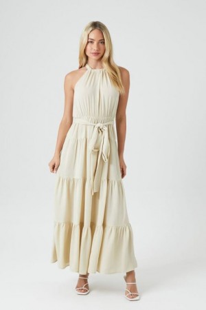 Vestido Forever 21 Belted Halter Maxi Mujer Sandshell | ISSfyXNFEhw