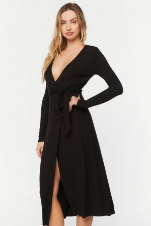 Vestido Forever 21 Belted Surplice Midi Mujer Negras | cJCNGMYSIvE