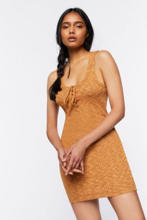 Vestido Forever 21 Bodycon Lace Up Mini Mujer Maple | cxtqs2voSdQ