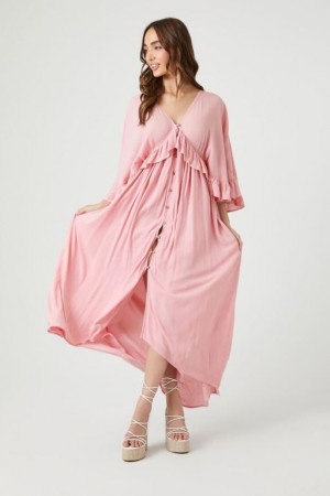 Vestido Forever 21 Butterfly Sleeve Flounce Maxi Mujer Rosas | k0JT0MglJcC