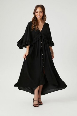 Vestido Forever 21 Butterfly Sleeve Flounce Maxi Mujer Negras | K42rhXqmIpk