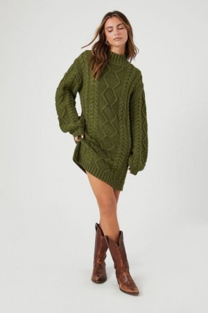 Vestido Forever 21 Cable Knit Mini Mujer Gris Verde | ZPhV9QtoYOa