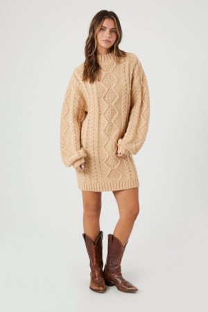 Vestido Forever 21 Cable Knit Mini Mujer Gris Marrones | 084DFhNpqrW