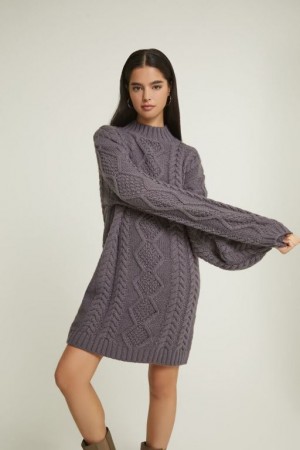 Vestido Forever 21 Cable Knit Mini Mujer Gris | yM1kr5T02AL