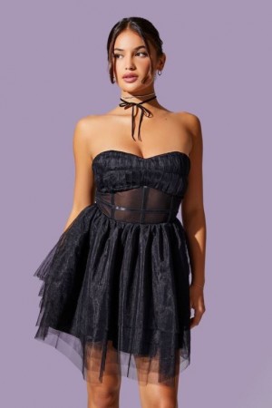 Vestido Forever 21 Caged Mesh Sweetheart Mini Mujer Negras | g7qpdjePTkr