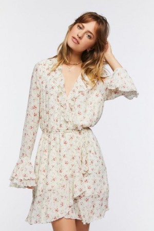 Vestido Forever 21 Chiffon Floral Print Mini Mujer Blancas Multicolor | heDBkuPyGnM