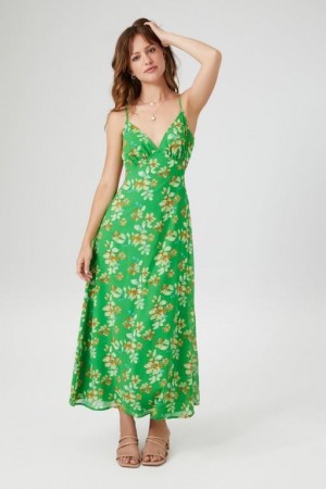 Vestido Forever 21 Chiffon Floral Print Midi Mujer Verde Multicolor | W4JuxuY4CNt