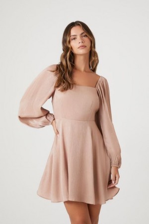 Vestido Forever 21 Chiffon Peasant Sleeve Mini Mujer Moradas | CCAZo2llghD