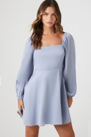 Vestido Forever 21 Chiffon Peasant Sleeve Mini Mujer Azules Claro | 5pAwqjZIXR6