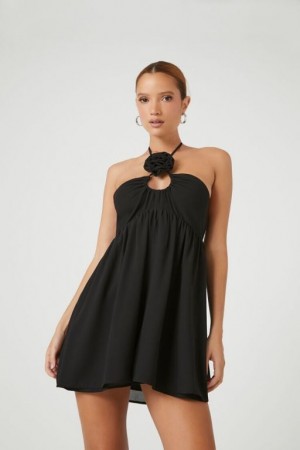 Vestido Forever 21 Chiffon Rosette Halter Mini Mujer Negras | FOC56beDByY