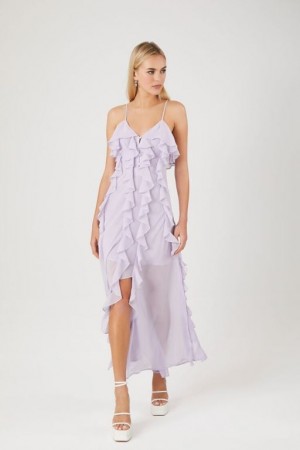 Vestido Forever 21 Chiffon Ruffle Maxi Mujer Lavanda | otyc49oUNQ8