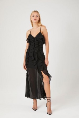 Vestido Forever 21 Chiffon Ruffle Maxi Mujer Negras | NrvGD0pVrKg