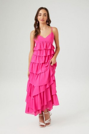 Vestido Forever 21 Chiffon Ruffle Midi Mujer Fucsia | rkkGmXT6sSz