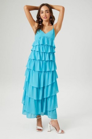 Vestido Forever 21 Chiffon Ruffle Midi Mujer Azules | v4FSly7ATL4