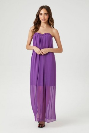 Vestido Forever 21 Chiffon Sweetheart Maxi Mujer Moradas | w6J5DPjRbMa