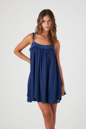 Vestido Forever 21 Chiffon Tie Strap Shift Mini Mujer Azul Marino | dXJIGtNb8bw