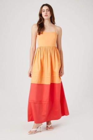 Vestido Forever 21 Colorblock Crisscross Cami Maxi Mujer Cantaloupe/Cayenne | SIWpheEaBHh