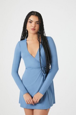 Vestido Forever 21 Contour Wrap Mini Mujer Azules | AykuTWZw9dj