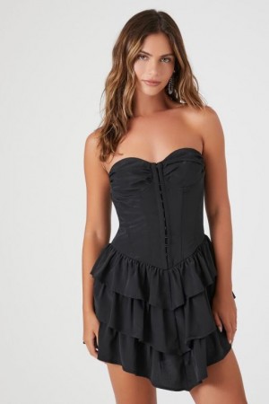 Vestido Forever 21 Corset Ruffle Strapless Mini Mujer Negras | cApAmfGtoVr