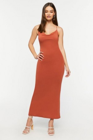 Vestido Forever 21 Cowl Neck Crisscross Maxi Mujer Clay | oCP5Vs2GNNX