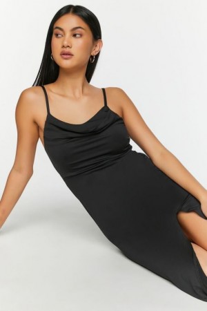 Vestido Forever 21 Cowl Neck Slit Midi Mujer Negras | 99Gi4CnbdPF